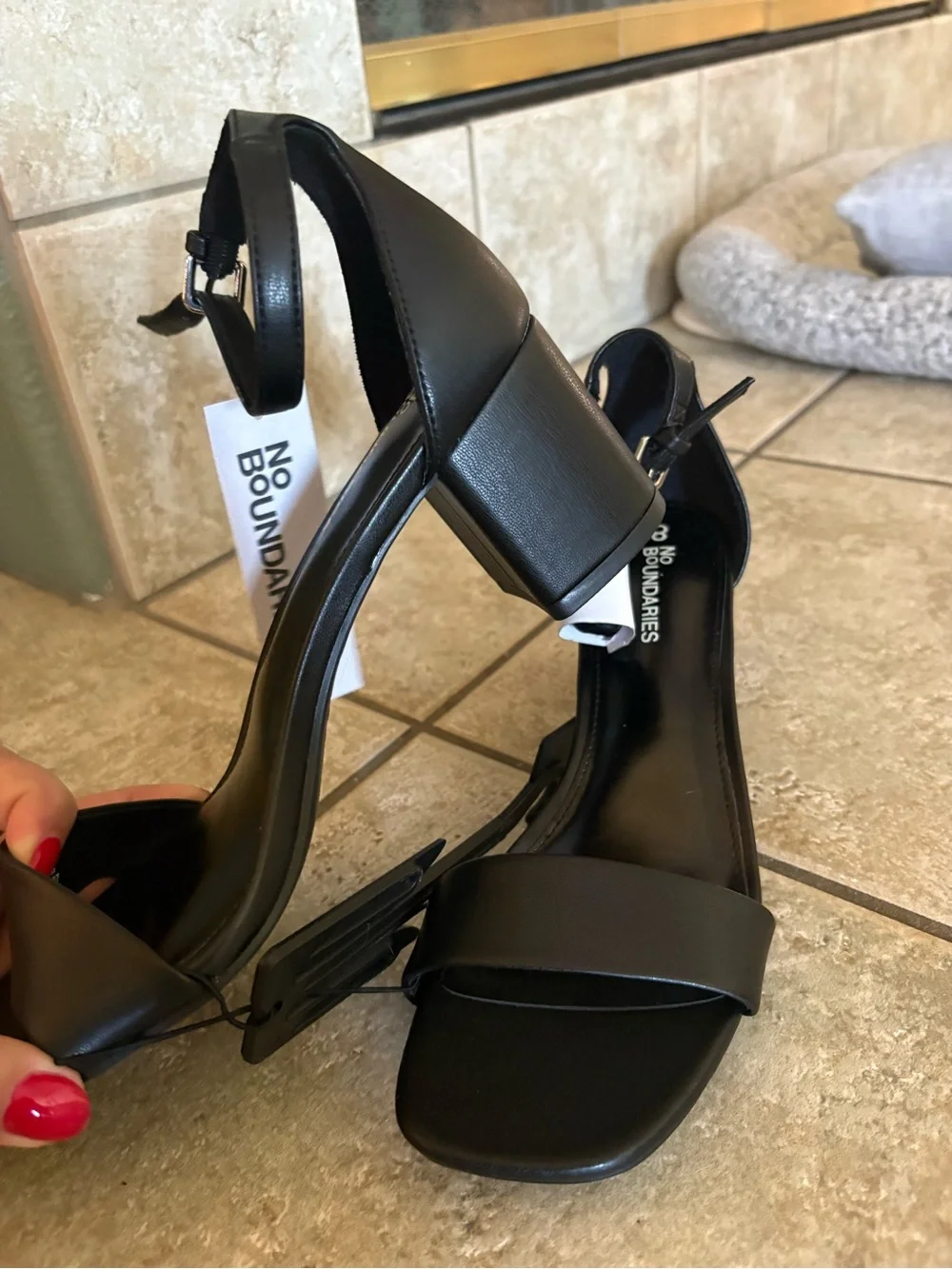 No Boundaries Black Ankle-Strap Block Heel Sandals